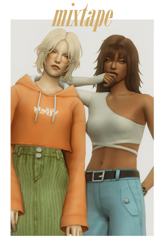 Mixtape CC Set for Female (Hair/ Crop Top/ Hoodie/ Skirt/ Pants) [MM]