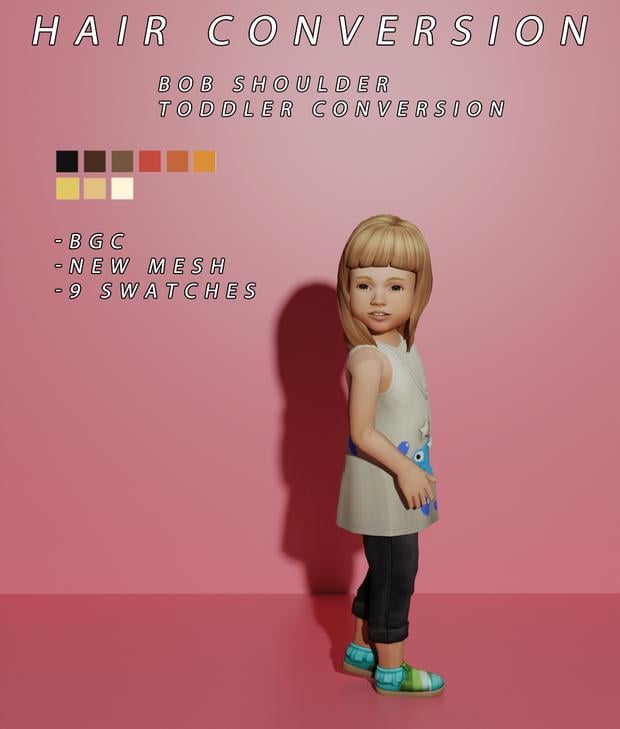 Bob Shoulder Hair Conversion - Toddler Friendly, Base Game, Hat Compatible, 9 Swatches