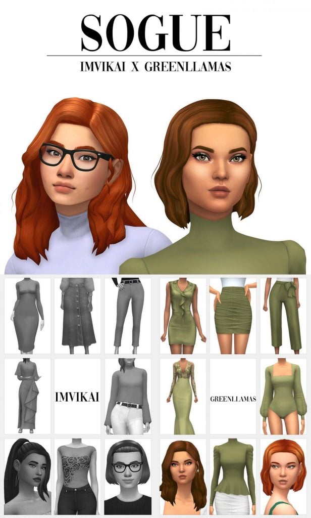 Imvikai X Greenllamas Collaborations Pack (Culottes / Dress / Bodysuit / Hairstyle / Skirt / Turtleneck Peplum) [MM]