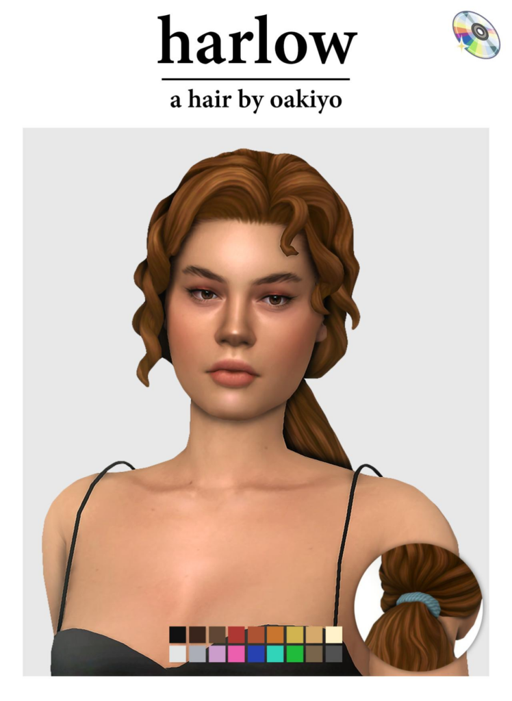 Harlow Hair: Base Game, 18 Swatches, Hat Compatible, Detailed UV & Weights