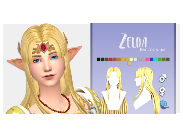 Raccoonium's Royal Tresses: Zelda-Inspired Crown & Luxurious Long Hair (#AlphaCC Collection)
