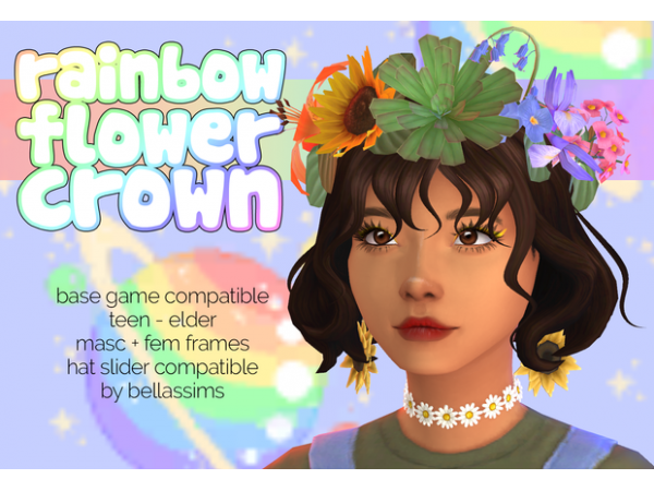 BellaSims' Enchanted Spectrum: Rainbow Flower Crown (Alpha CC, Hair Accessories & Bows)