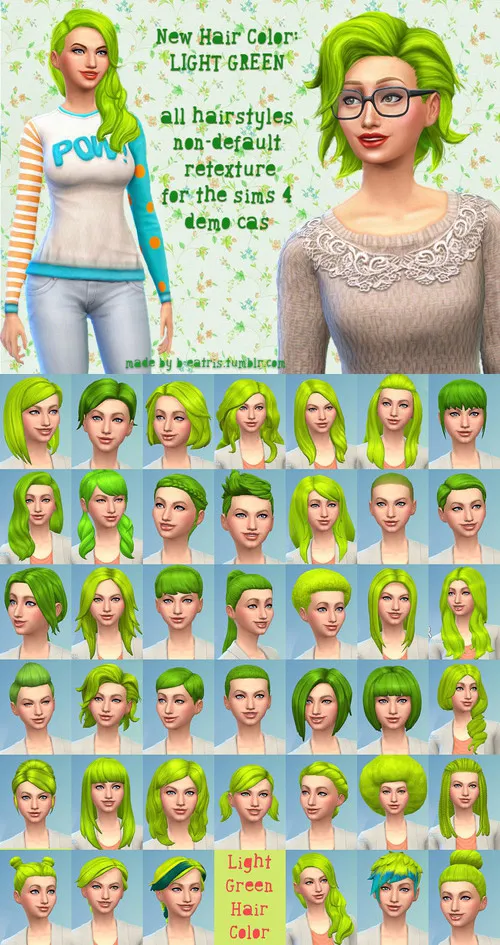 light green female sims 4 green hair