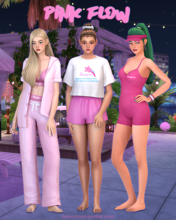 PinkFlow Ensemble (Download Pack: Fashion & Accessories, Alpha Hair, Female Clothing Sets)