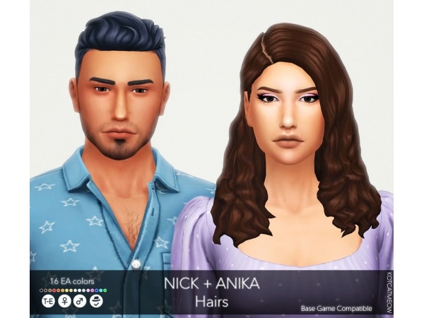 KotCatMeow's Enchantment: Nick & Anika's Luxe Tresses (Alpha CC, Long Hair, Feline-Inspired)