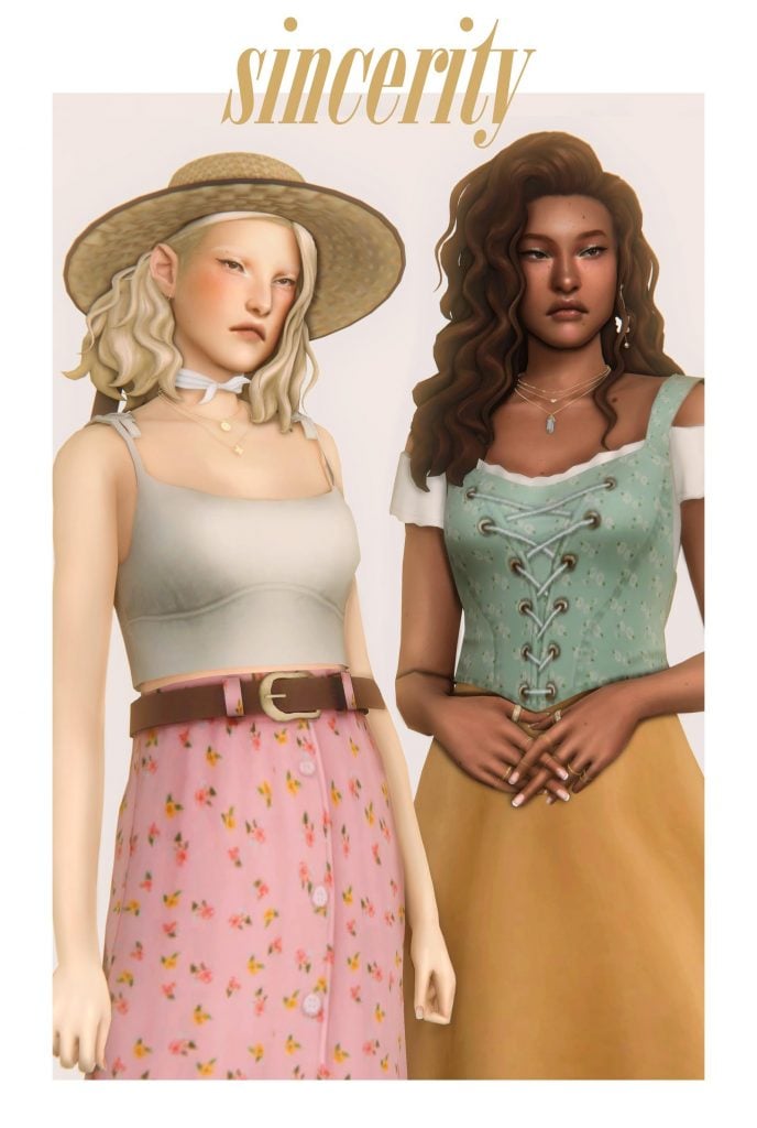 Sincerity CC Pack ( Hairs / Hat / Flower Skirt / Belt / Corset / Top ) [MM]