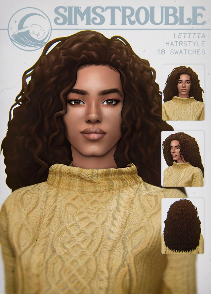 LETITIA Hairstyle: 18 Swatches, Hat Compatible, High-Quality Mesh & Strands
