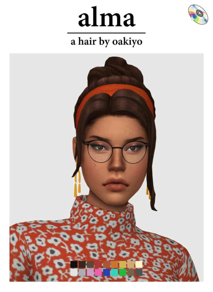 Alma Hair: Librarian Chic, Base Game, 18 Swatches, Customizable Headband