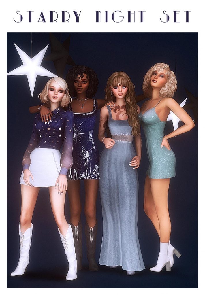 Stylish Starry Night Set (Hairstyle / Mini Dress / Long Dress / Boots / Eyeshadow / Clip Accessory) [MM]
