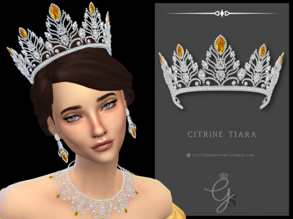Glitterberry's Enchanted Citrine Tiara (Alpha CC, Hair Accessories, Female Crown)