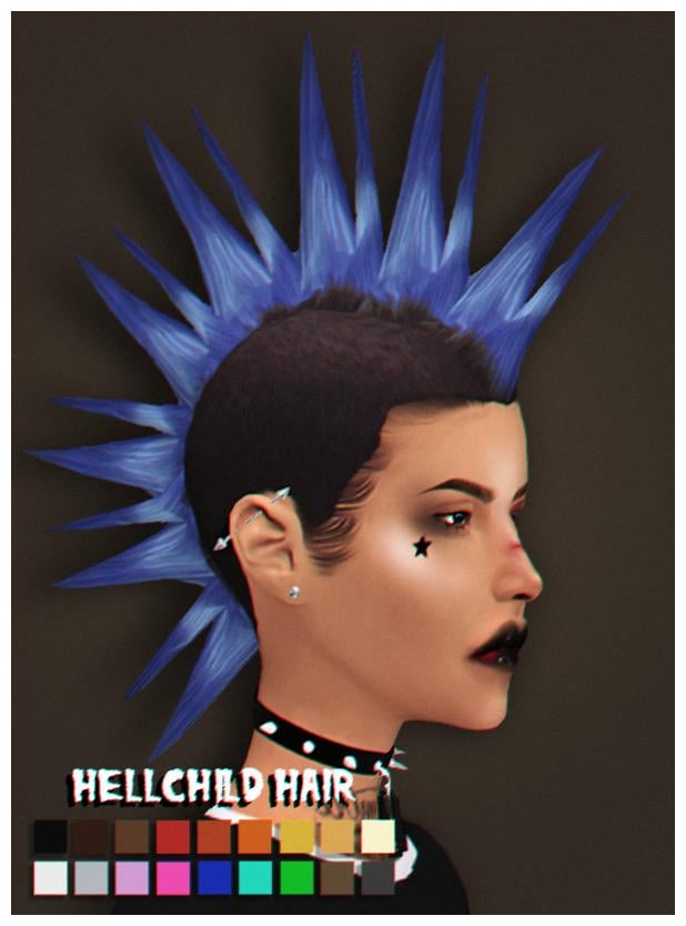 Hellchild Hairi Spiked Hawk: Maxis Match, EA Swatches, Ombre, Teen-Elder