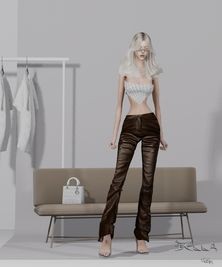 DIOR scarf logo top + tight leather flare pants