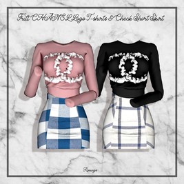 Female Frill Chanel Logo Sweater & Checkered Mini Skirt