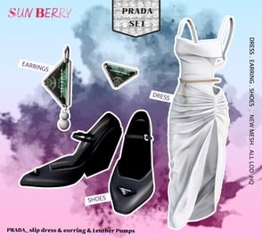 Sunberry Prada Set: Dress, Earrings, and Shoes Collection