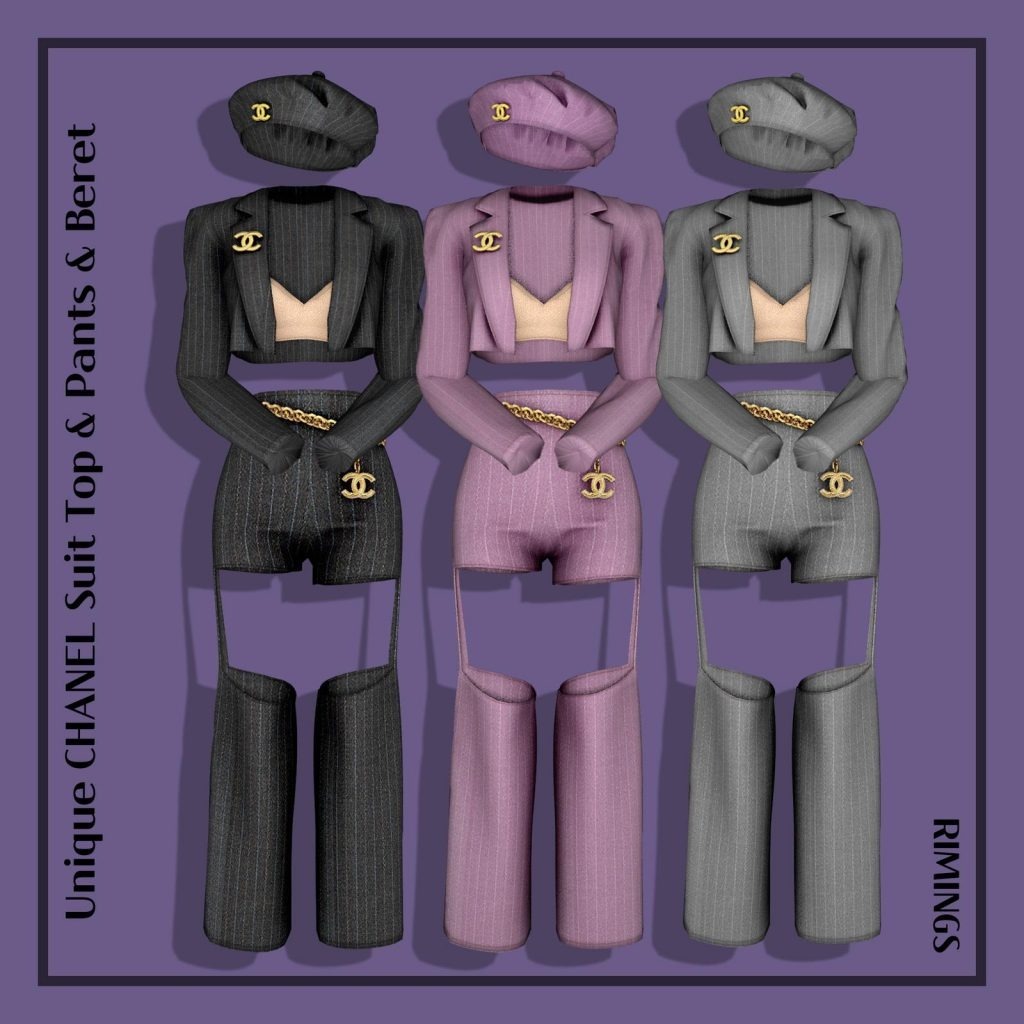 Chanel Set of Suit Top & Pants with Beret & Chain Belt [Alpha]
