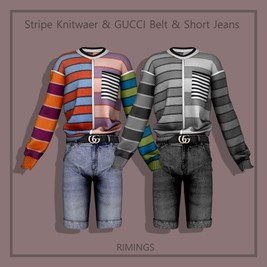 Stripe Knitted Sweater and Short Jeans with Gucci Belt [Alpha]