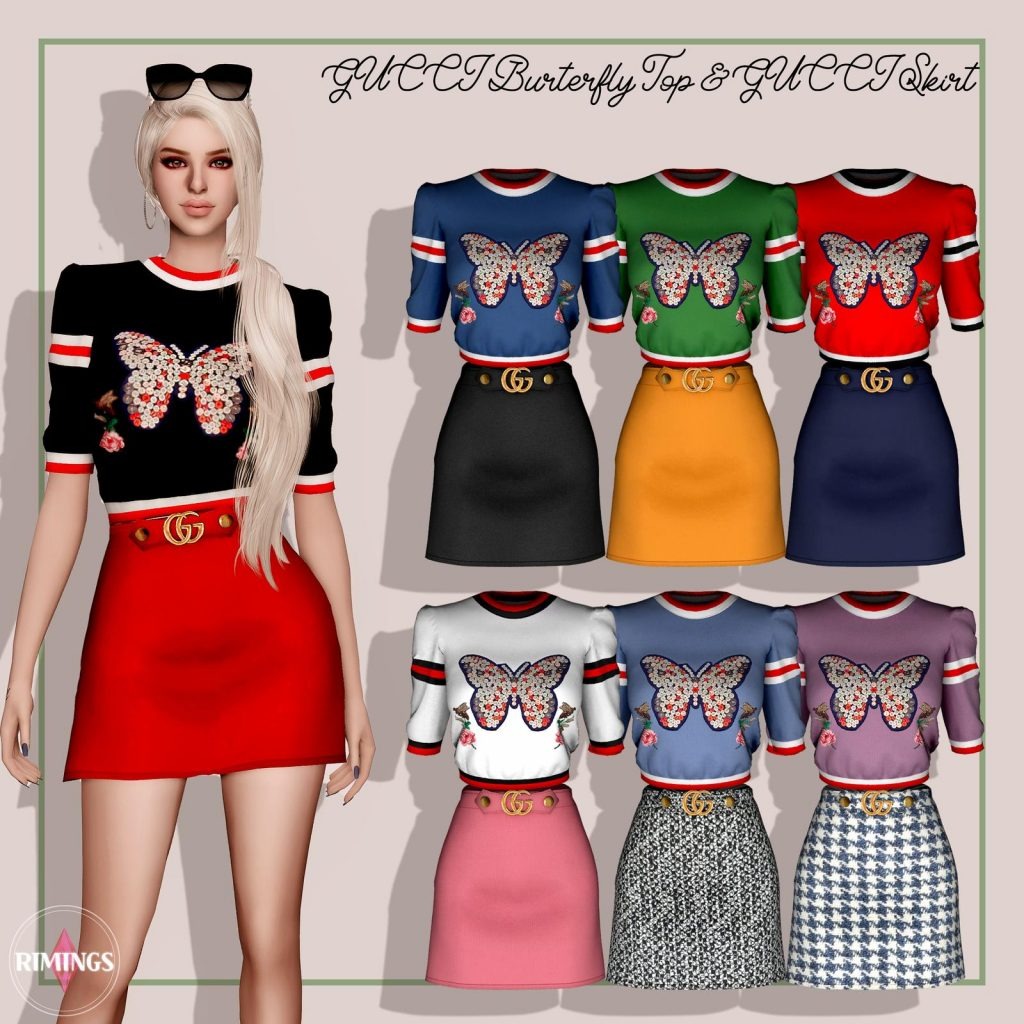 Butterfly Top and Skirt with Gucci Belt for Female [Alpha]