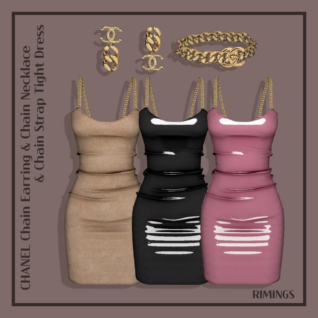 Chain Strap Dress with Chanel Themed Earring and Necklace [Alpha]