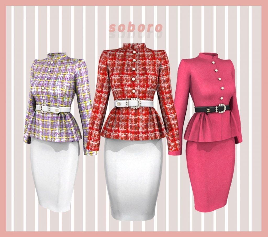 Chanel Belt Midi Skirt and Long Sleeves Semi Turtleneck Top [Alpha]