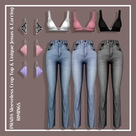 [RIMINGS] PRADA Sleeveless Crop Top & Unique Jeans & Earring | RIMINGS