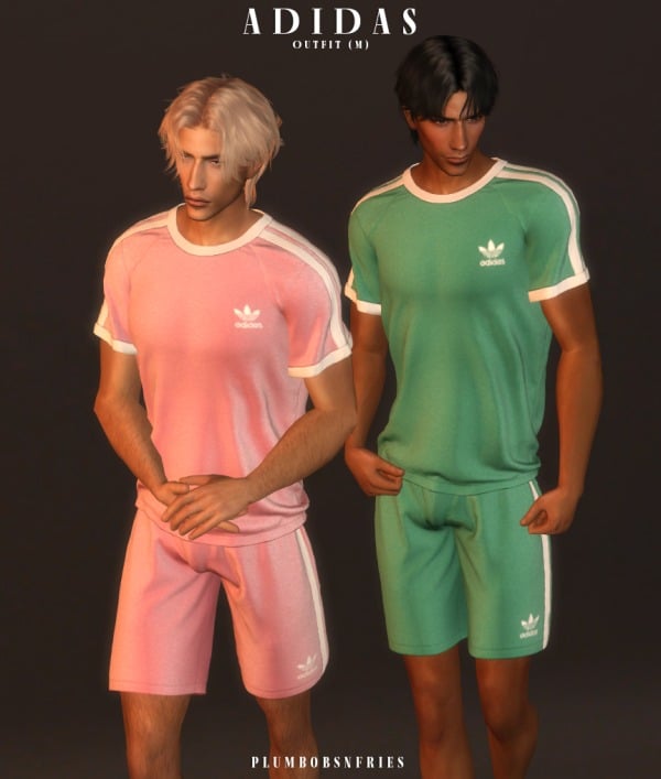 PlumbobsnFriesAdidas - Athletic Ensemble (M) by Plumbobsnfries [Male Outfit, Sportswear, Adidas Shorts, Alpha CC]