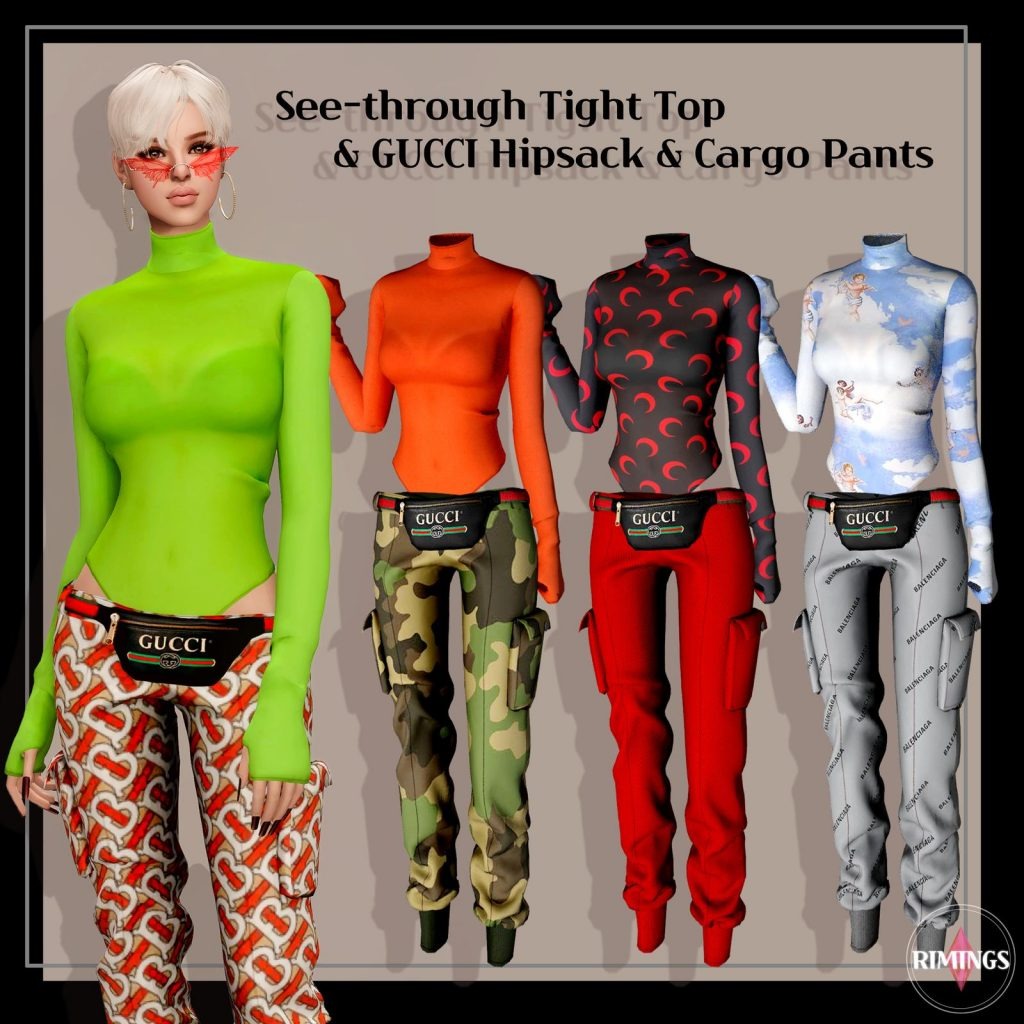 See-through Tight Top with Gucci Hipsack and Cargo Pants [Alpha[
