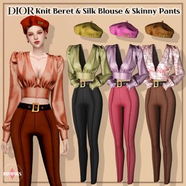 Dior Silk Blouse & Skinny Pants & Knit Beret