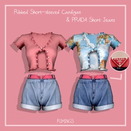 Ribbed Short Sleeve Cardigan and Prada Short Denim Jeans [Alpha]