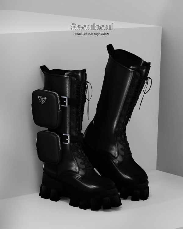 Prada Elegance Sims4 (Leather High Boots, Alpha CC, Female Footwear)