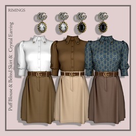 Puff Blouse with Belted Skirt & Gucci Crystal Earrings [Alpha]