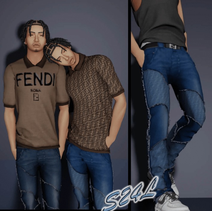 Fendi Polo Top and Monogram Denim Jeans for Male [ALPHA]