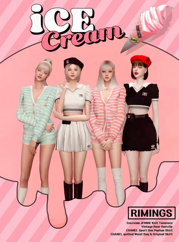 Blackpink Jennie Ice Cream MV Outfit (Skirt / Bear Hairclip / Chanel Belt Bag / Crop Top) [Alpha]
