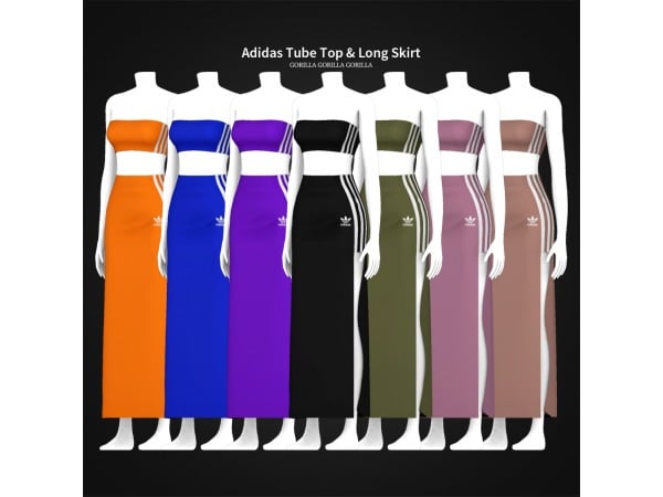 Alpha Attire: Chic Adidas Tube Top & Long Skirt Ensemble (Sporty Elegance)