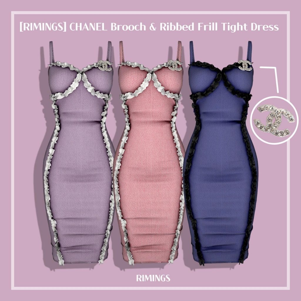 Ribbed Frill Tight Dress with Chanel Brooch [Alpha]