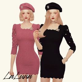 Pearl puff dress + Chanel beret