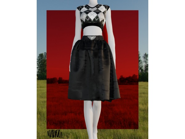 Chic Waifu Waves: Prada Flared Skirt Elegance (Trendy Female Fashion)