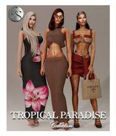 CAMUFLAJE - Tropical Paradise Collection (Dress + Co-Ord + Bikini + Bikini  & Cover Up + Miu Miu Sunnies + Prada Beach Bag) – @camuflajesims on Tumblr