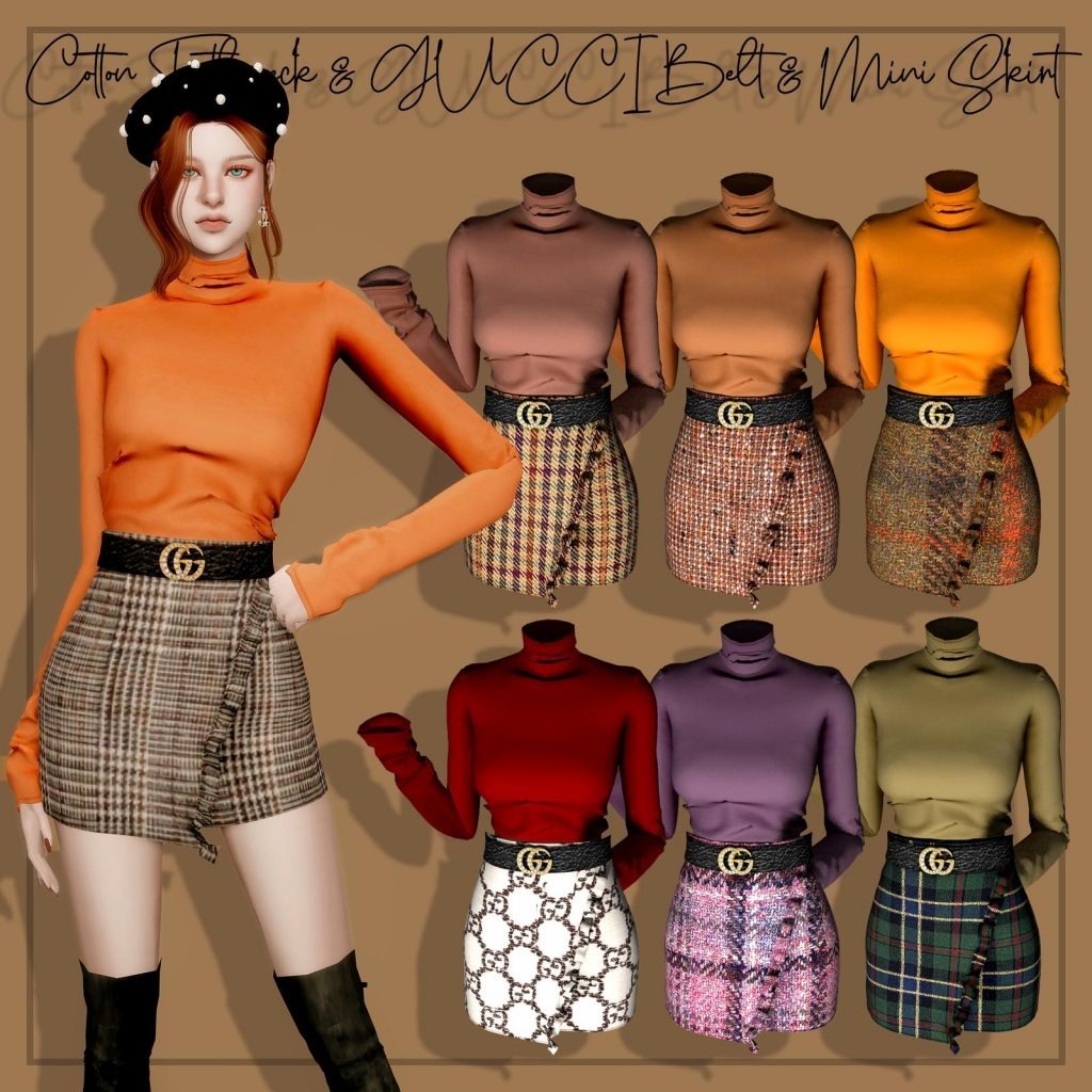 Long Sleeve Turtleneck and Mini Skirt with Gucci Belt