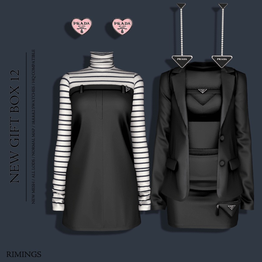 Prada Clothes Set (Earrings/ Bra Top/ Jacket/ Mini Dress/ Turtle Neck Top) [ALPHA]
