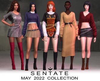 Punk Clothes CC Pack Collection ( Mini Skirt / Cropped Sweater / Hairs / Dress / High Knee Boots / Stockings ) [MM]