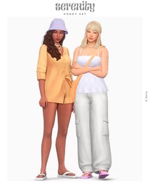 Casual Clothes Set ( Top / Cargo Jeans / Hat / Slippers / Bag / Hairs ) [MM]