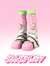 [SUSHI77] S114 Summer Strawberry Set + [SUSHI77] S115 Strawberry Slippers + Leg Socks