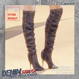 Vintage Denim Suede Knee High Pointed Toe Boots