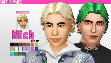 90's Inspired Nick Carter Hair: Maxis Match, 19 Swatches, Adult Male