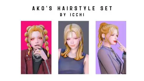 Ako's Hairstyle Sets for Female (Long Hair/ Bubble Braid Pigtails/ Ponytails) [MM]