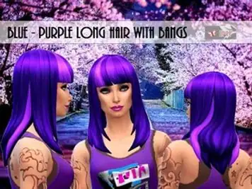 Blue/purple long hair with bangs