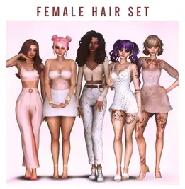 Hairstyle Pack (Pigtail Bun / Wavy Curls / Pigtails / Bob Cut / Mid Length Wavy) [MM]