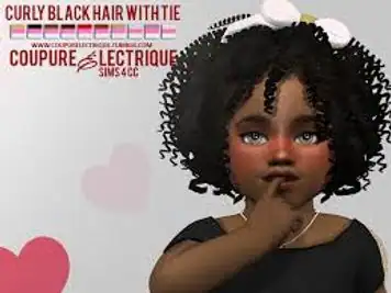 Curly Black hair with Tie by Coupure Electrique - Sims 4 Nexus