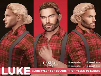 CasualSims Luke Updo (Elder Male Long  Alpha Hair CC)