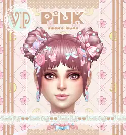 Vanilla Puff Sims 4 Hair -PINK- Space Buns